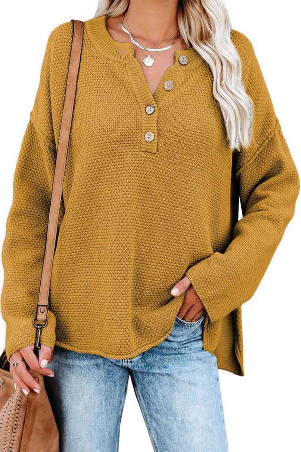Drop Shoulder Slit Sweater