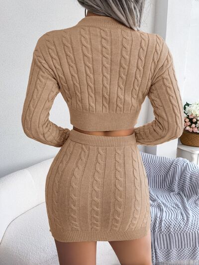 Cable-Knit Top and Skirt Sweater Set