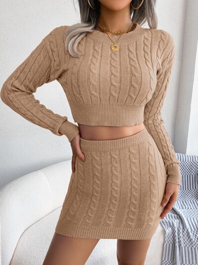 Cable-Knit Top and Skirt Sweater Set