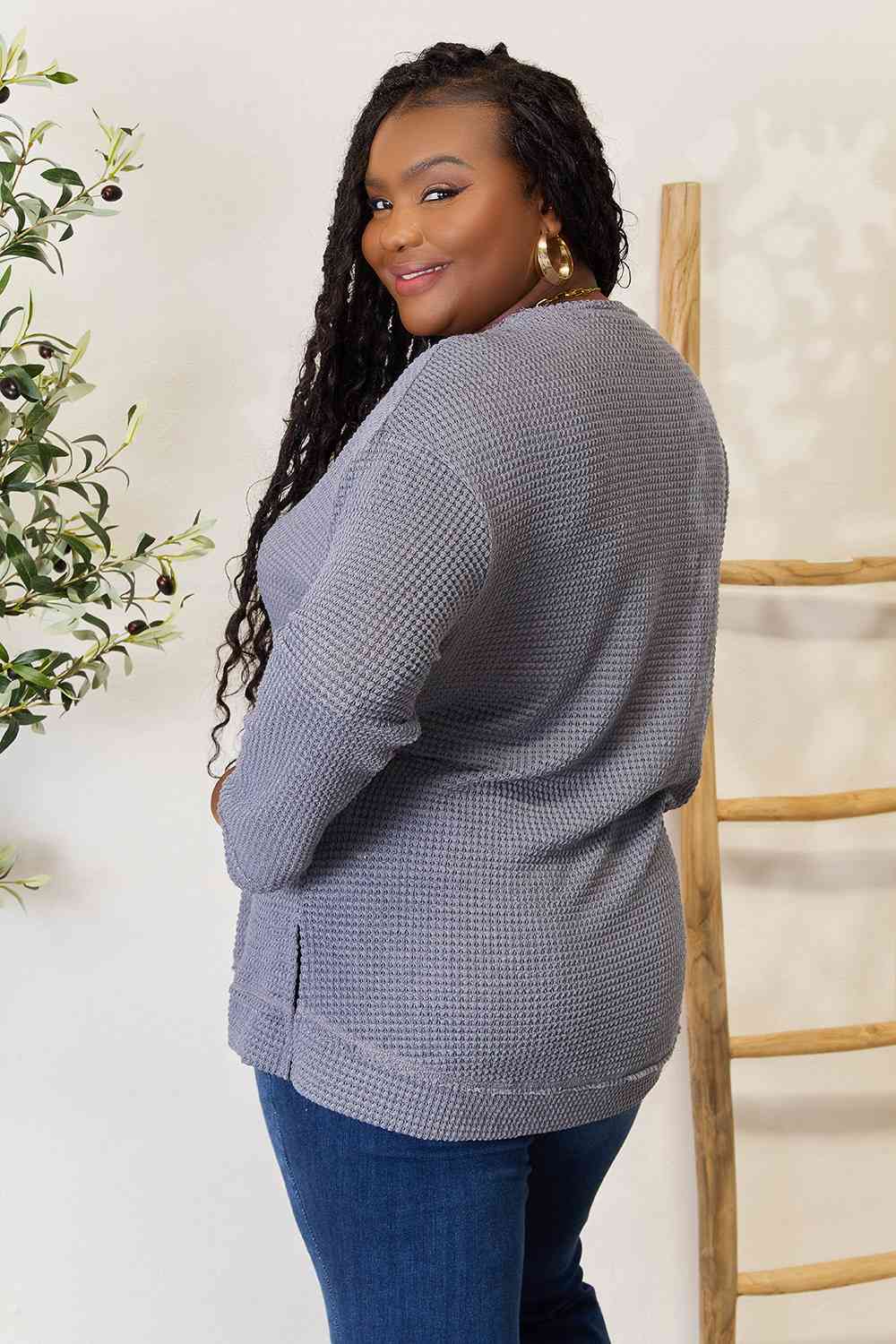 Not Basic Bae Waffle-Knit Sweatshirt