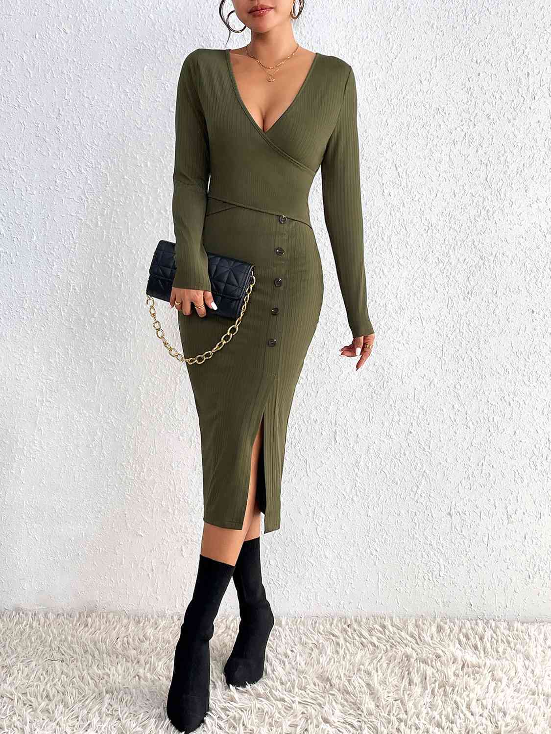 Bodycon Surplice Slit Dress