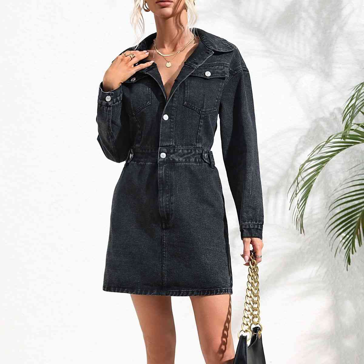 Collared Denim Mini Dress