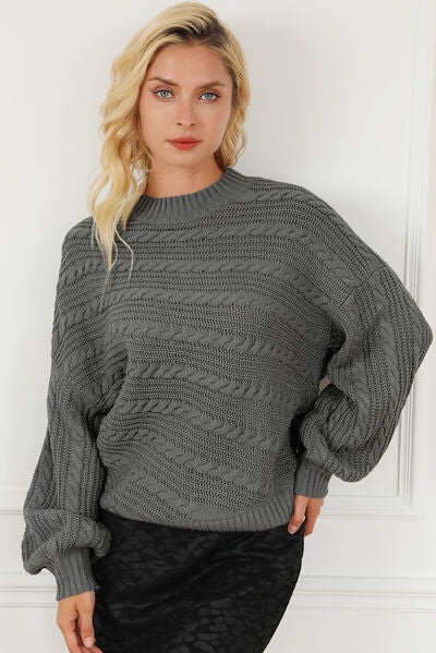 Cable-Knit Dropped Shoulder Sweater