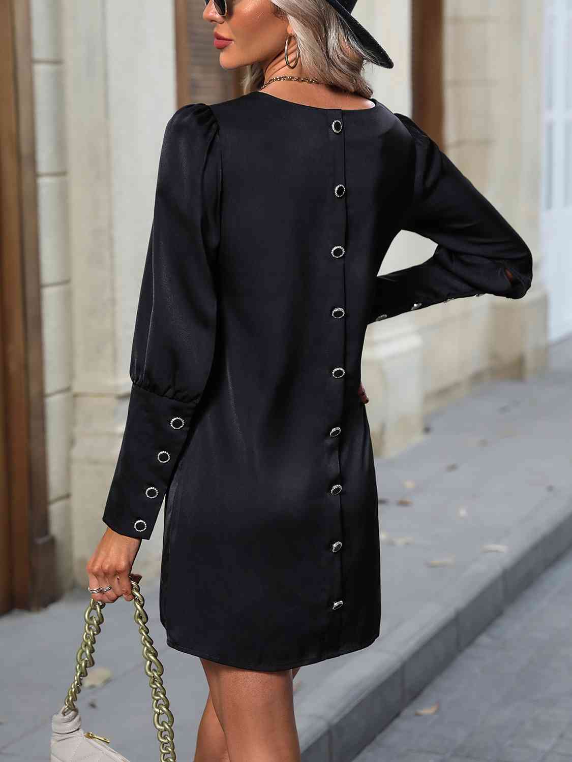 Button Back Long Sleeve Dress