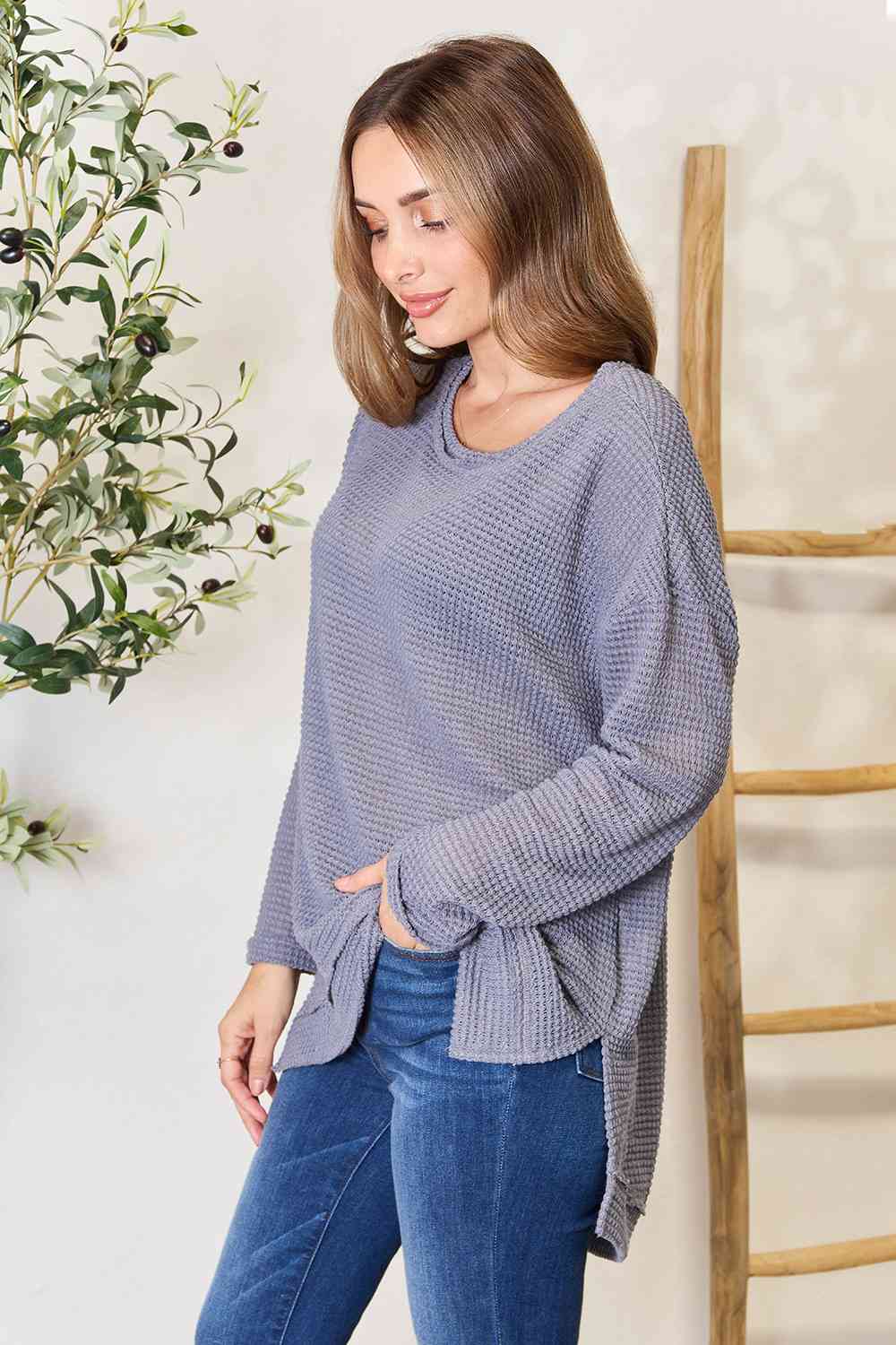 Not Basic Bae Waffle-Knit Sweatshirt