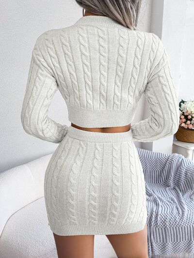 Cable-Knit Top and Skirt Sweater Set