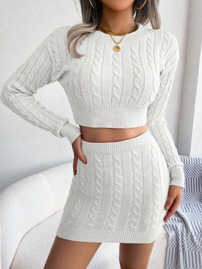 Cable-Knit Top and Skirt Sweater Set