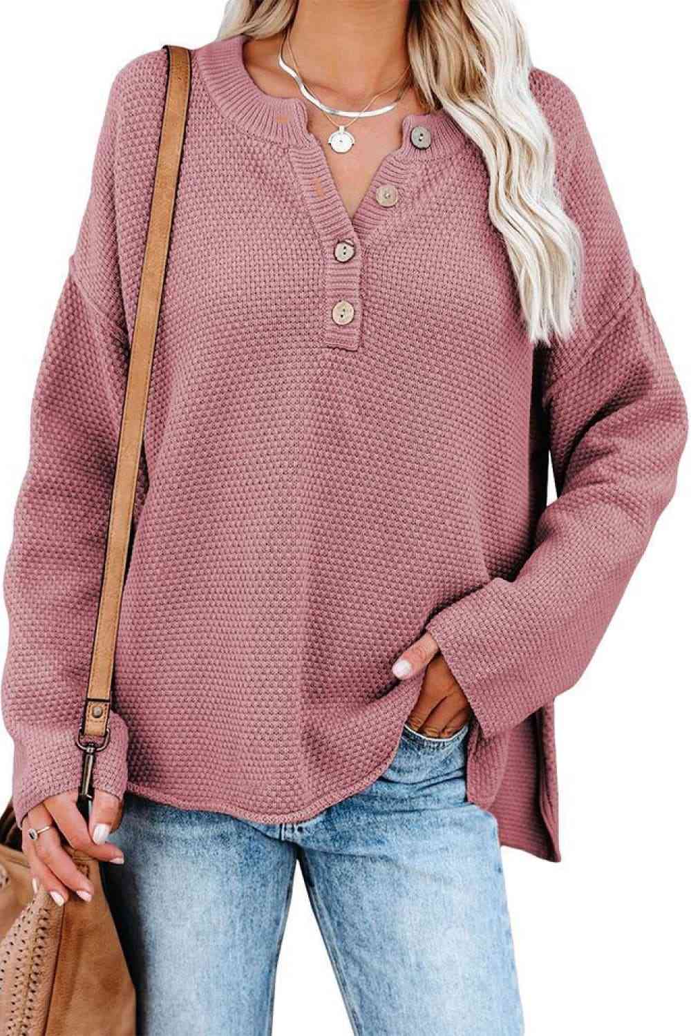 Drop Shoulder Slit Sweater