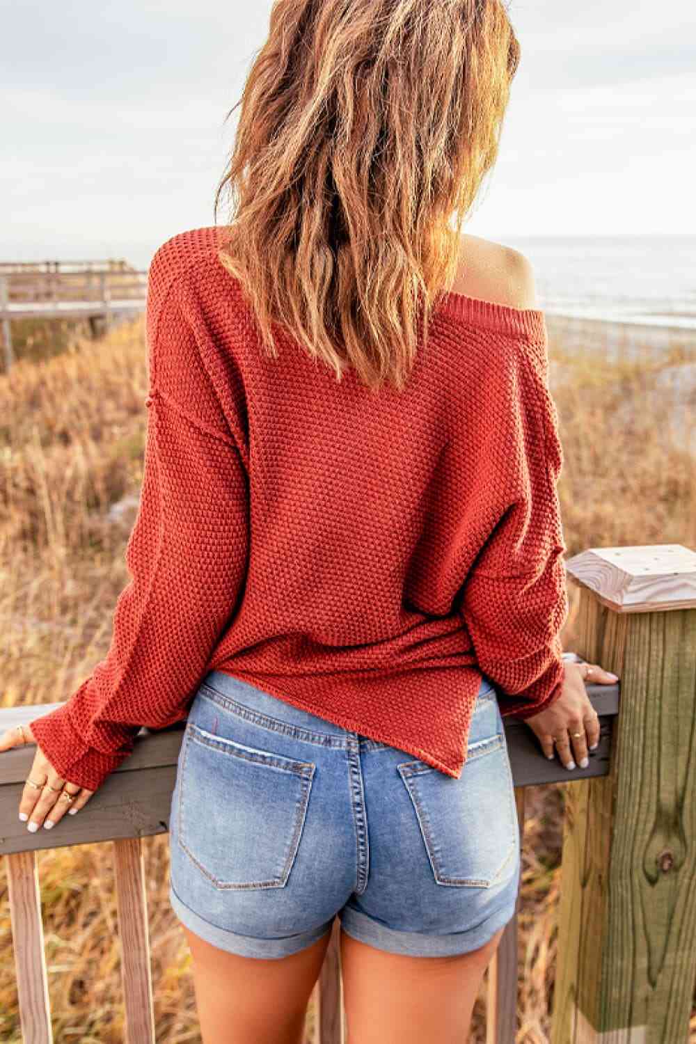 Drop Shoulder Slit Sweater