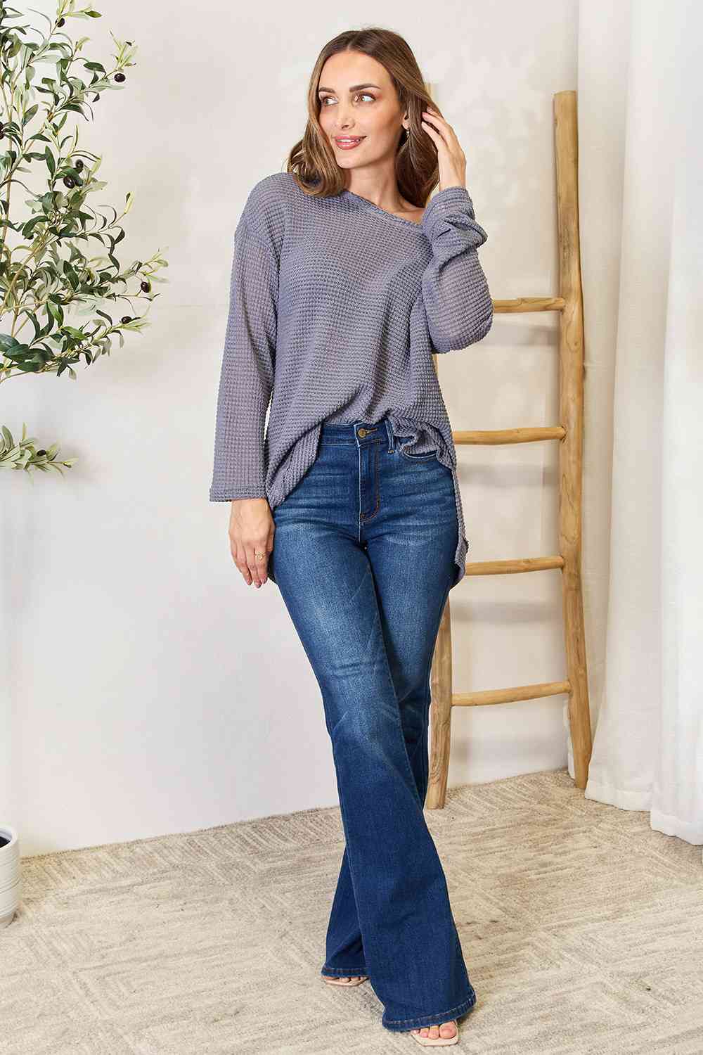Not Basic Bae Waffle-Knit Sweatshirt
