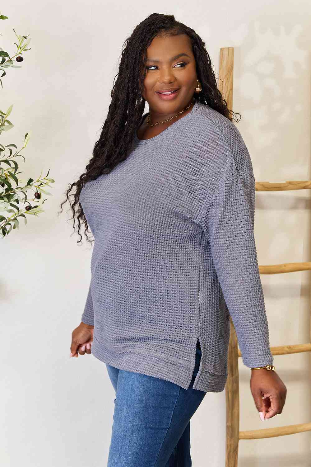 Not Basic Bae Waffle-Knit Sweatshirt