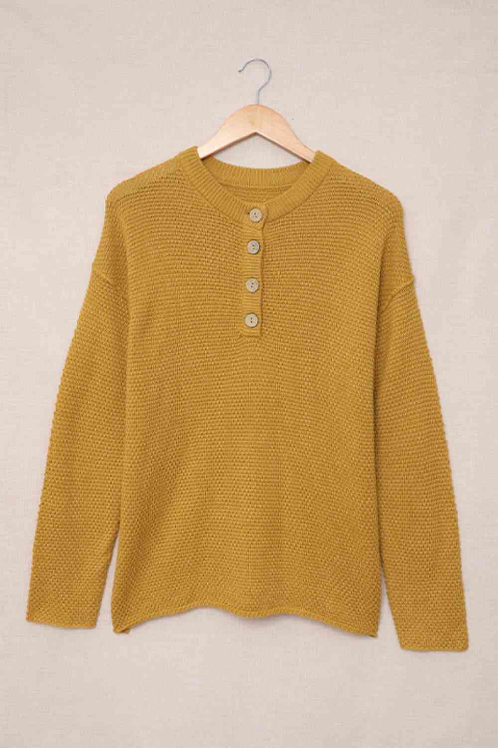 Drop Shoulder Slit Sweater
