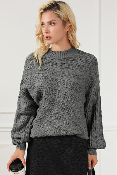 Cable-Knit Dropped Shoulder Sweater